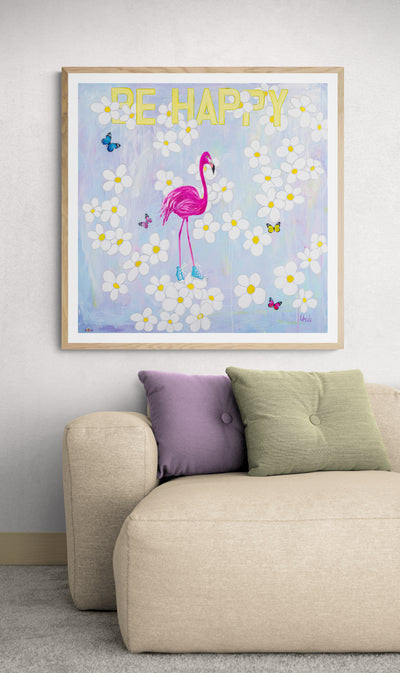 ART PRINT - FLAMINGO AND BUTTERFLIES