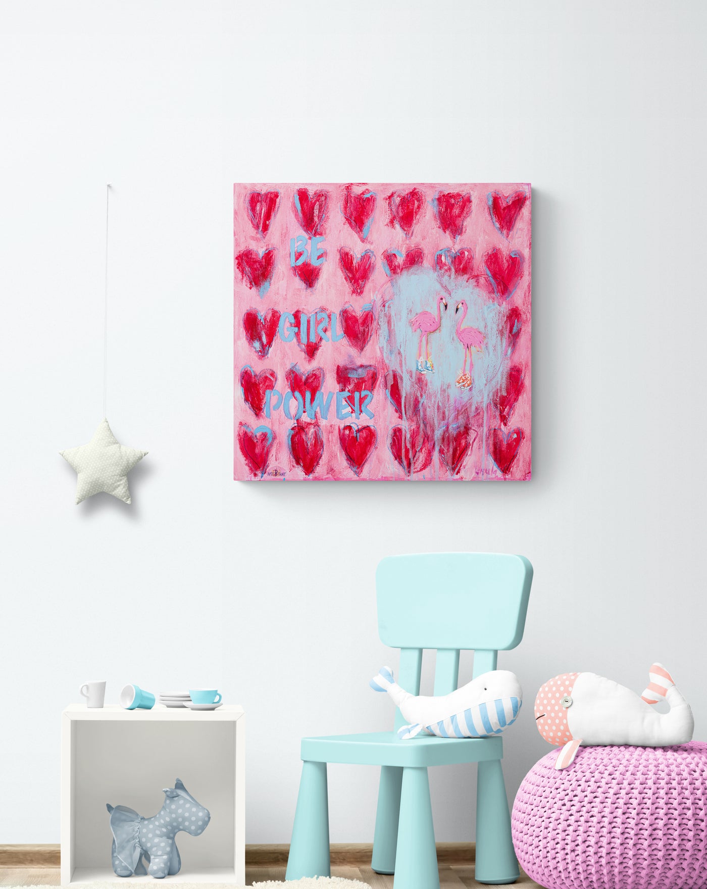 ART PRINT - PINK HEARTS AND GIRL POWER MATCH TOGETHER